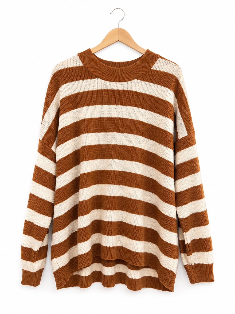 Free People Beach Oversized Striped Sweater Rust Cream Size S - Picture 2 of 5